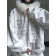 Mine Style Clothes Hat t y2k y3k Asian Culture Harajuku [Cartoon Printing] Retro Cute Fur Collar Hoo