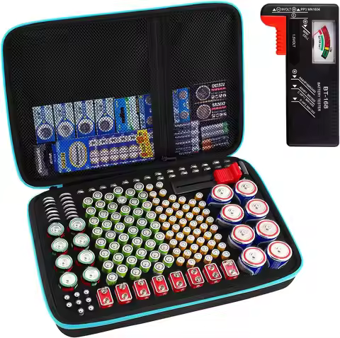 Battery Organizer Storage Case Box with Tester Checker, 220+ Batteries Holder Bag fits for AA AAA AA