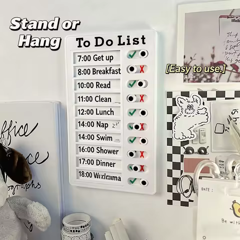 White PVC To Do List Board, Reusable Daily Task Tracker, Stand/Hangable Habit Tracker for Office & H