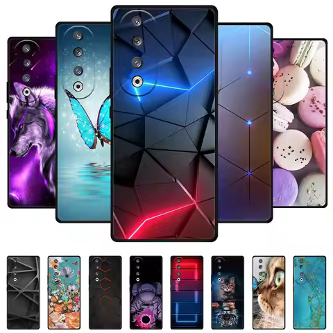 For Honor 90 Lite / Honor90 Pro 5G Case 2023 Silicone Soft Lions Cat Black Bumper Coque for HONOR 90