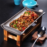 Korean Style Rectangular Bamboo Pottery Board Barbecue Grill with Solid Alcohol Cup Bamboo Pottery B