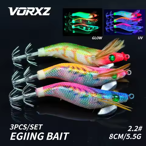 3Pieces 2.2# Egi Eging Bait UV Glow Luminous Holographic Scale Squid Jig Sharp Umbrella Hook Saltwat