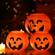 新新精艺 万圣节南瓜桶南瓜灯手提糖果袋儿童礼物盒万圣节装饰品道具场景布置糖果罐创意搞怪装饰装扮 17cm