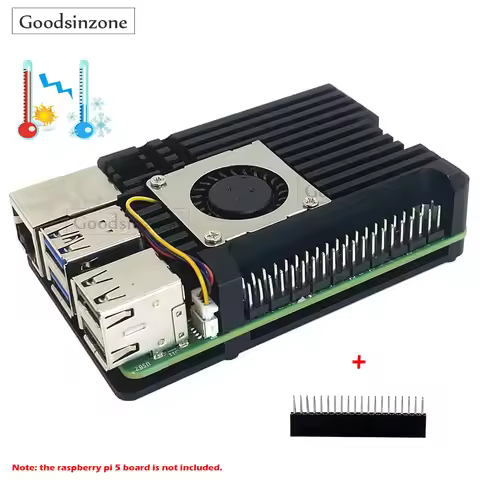 Raspberry Pi 5 Aluminum Alloy Armor Case, Case with Fan Kit + GPIO Header for Raspberry Pi 5 4GB/8GB