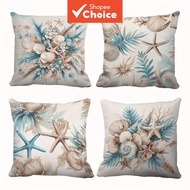 4pcs Pillow Covers, Ocean Elements White Background Pattern