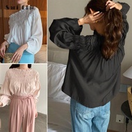 SARICHIC Solid Color Pleated Long Sleeve Pullover Shirt Fashion Top -99153