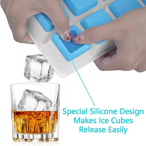 Large Ice Cube Trays Silicone Easy-Release Flexible Ice Cube Molds with Lids Big Square Cubed Ice Tr