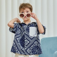 VACAY INDEED | Mini Diddy Shirt ลาย Navy Paisley เสื้อเชิ๊ตเด็กผู้ชาย มีกระเป๋า / พร้อมส่ง