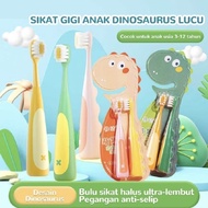 - 1 Set of 2 Dinosaur Toothbrushes for Children with Ultra Soft Bristles 0.12mm Cute Design 3-12 Yea