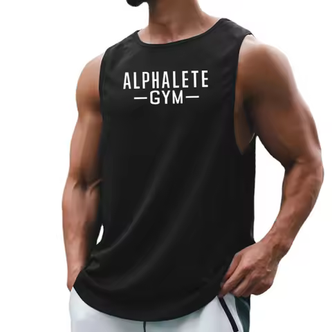 ALPHALETE GYM Brand Fitness Tank Top Men's Breathable Loose Sports Sleeveless T-shirt Quick Drying R