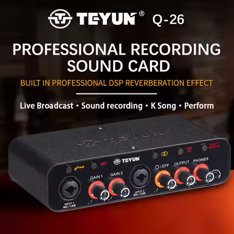 2024 NEW TEYUN Q-26 Audio Interface Sound Card With Monitoring Electric Guitar Live Recording Profes
