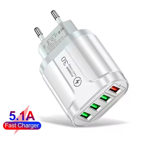 48W Quick Charger 4 Ports EU US Plug Mobile Phone Wall Travel Portable Fast Charging Suitable For iP