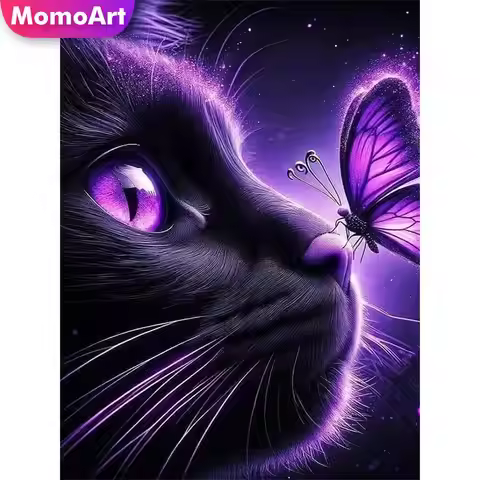 Momoart Diamond Painting Black Cat Animal Pattern For Adults Beginners Diamond Mosaic Butterfly Embr