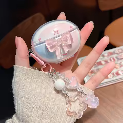 Korean Cute 3D Pink Bow Earphone Case For HUAWEI FreeBuds 5i 6i 7i Wireless Bluetooth Headset Protec