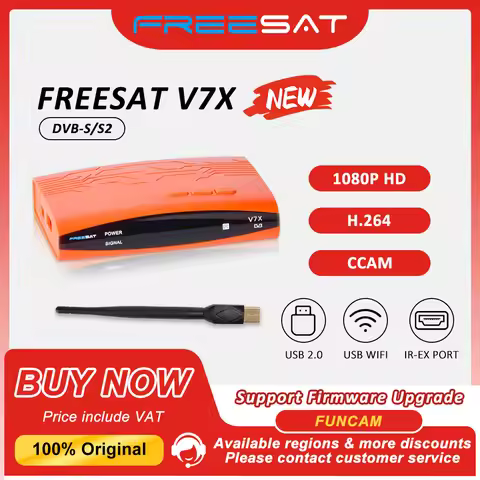 FREESAT V7X DVB-S/S2 Satellite Receiver 1080P HD H.264 MPEG-2 MPEG-4 FUNCAM BISS PowerVu TV Decoder 