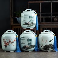 Hand-painted large matte blue ceramic tea box, 0.5 pound, 1 pound, 2 pound, household