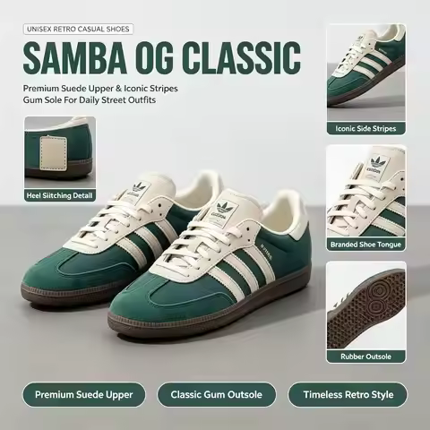 Authentic Adidas SAMBA OG JI3215 Three Leaves Lightweight Wear-Resistant Classic Casual Suede Leathe