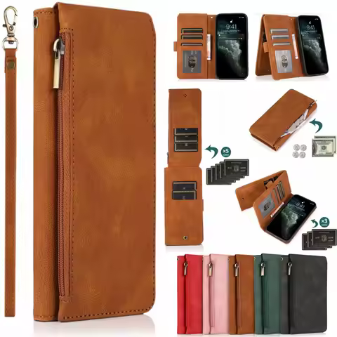For SONY Xperia1 II/1 III/Xperia 5 II/5 III/Xperia 10 II/10 III Ultra Thin Zipper Cover Wallet 8 Car