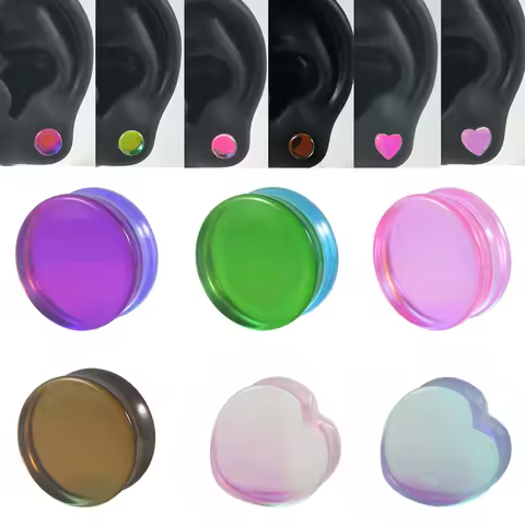 1 Pair Glass Double Flare Solid Ear Plug Heart Expander Purple Pink Green Brown Colorful Ear Gauge P