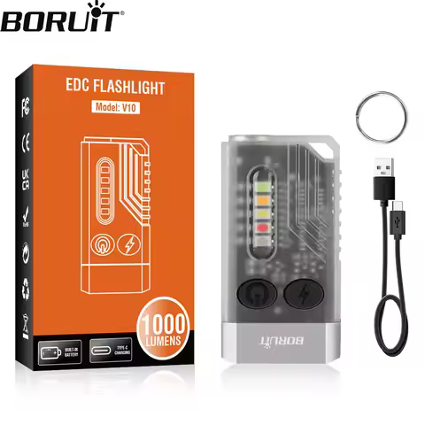BORUiT V10 EDC Keychain Flashlight Portable Mini Torch Type-C Rechargeable Work Light With Magnet UV