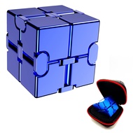 Fidget Toys Metal Infinity Cube Anxiety Stress Relief Toy for Adults Aluminum Alloy Material (Blue)