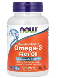 Omega 3 Fish Oil 1000 mg 180 EPA / 120 DHA 100 Softgels NOW Foods โอเมก้า น้ำมันปลา omega3
