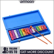 [ammoon]15ปุ่ม Glockenspiel ระนาดที่มีสีสันดนตรีการศึกษาในช่วงต้นเครื่องกระทบกับกรณีค้อนสำหรับเพลง Sense Development