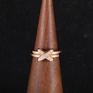CHAUMET(尚美巴黎)  18K玫瑰金 鑽石 玫瑰金 歡緣 交叉 帶鑽 戒指 50 18K