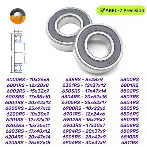 6005 2RS Bearing 25x47x12mm 2Pcs Chrome Steel ABEC-7 Deep Groove Ball Bearing 6000 6001 6002 6200 62