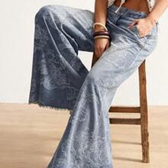 Plus Size Women's Western Style Flare Leg Jeans For Woman Yk2k Printed Wide Flared Women Flora Count