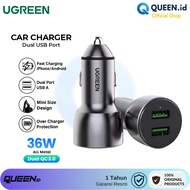 Ugreen CD213 Car Charger 36W Dual USB PORT Fast Charging QC 3.0 10144 - 36W Vehicle Car Charger By U