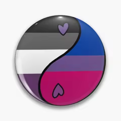 Biromantic Asexual / Bi Ace Cute LGBTQ+ Pride Flag Yin Yang Pin Buttons Brooches Jewelry Accessory C