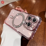 Luxury Plating Bling Diamond Glitter Case for iPhone 15 14 13 12 11 Pro Max 14 15 Plus Wireless Char