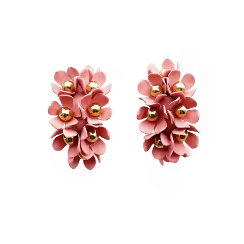 S142 Fashion Jewelry Pink Golden 3 D Flower Stud Earring Women Earring Fashion Earring Good Quality