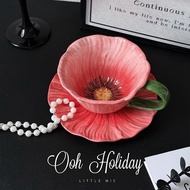 Flower Ceramic Coffee Cup Design Sense Niche Beautiful Creative Latte Cup High-value Coffee Cup Sauc
