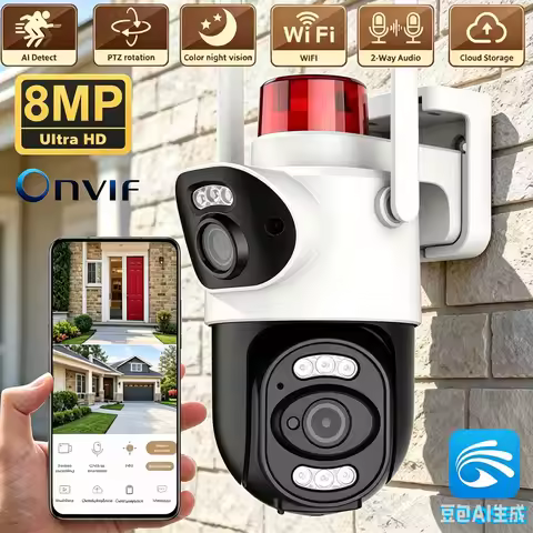 YOOSEE 2 Screen 2 Lens WIFI Camera AI Human Detection Night Vision Security Video PTZ IP Camara 8MP 