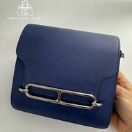 🌈Hermes💙Mini Roulis 19💙藍色銀扣🌟98新🌟evercolor皮🌟