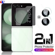 2To 1กระจกกล้องถ่ายรูปและฟิล์มกระจก iPhone X พร้อม Privacy หลังกระจกภาพยนตร์ปกป้องหน้าจอสำหรับ Samsung Galaxy Z Flip5พลิก5 ZFlip5 5กรัม SM-F731B 6.7"