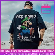 baju oversize lelaki M-8XL t shirt lelaki American Cartoon Mario Printed T-Shirt Casual Short Sleeve