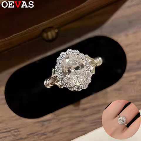 OEVAS 7x9mm 2ct Moissanite Rings For Women 925 Silver Lab Diamond Engagement Wedding Band Fine Jewel