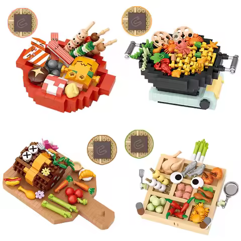 LOZ Mini Creative Fridge Magnet Building Blocks City Oden Hot Pot Steak Model Assemble Decorations B