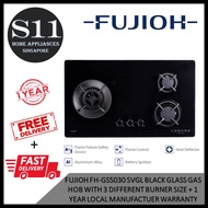 FUJIOH FH-GS5030 SVGL BLACK GLASS GAS HOB WITH 3 DIFFERENT BURNER SIZE + 1 YEAR LOCAL MANUFACTUER WARRANTY