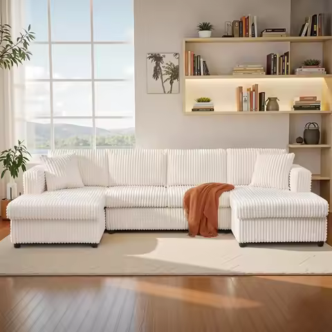123" U-Shaped Sectional Sofa: Two L-Shape Chaise | 2 Cloud Couch Sectional with Two Pillows | Couche