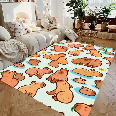 Cute Dolphin Area Carpet Warm Brown Flower Decoration Non Slip Floor Carpet Cute Leisure Home Decora