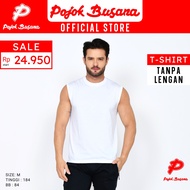 Pojok Busana T-Shirt Tanpa Lengan Pria Polos Putih - Atasan Kaos Singlet Cowok - Baju Santai Olah Raga Kasual - Men Tank Top Tee Shirt