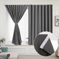 Velcro Curtain Easy To Install Solid-color Blackout Curtain Removeable Sticky Desigh Beige/Grey