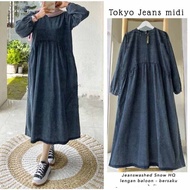 dress tokyo jeans denim wanita midi dress perempuan