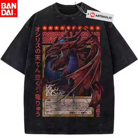 Yu-Gi-Oh! Osiris the Sky Dragon Oversized T-Shirt Vintage Washed Anime Graphic Tee for Men Harajuku 