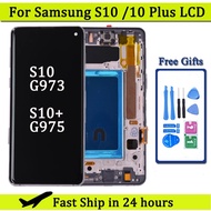 หน้าจอสำหรับ Samsung S10 Plus S10 G975 G975F จอแสดงผล Lcd หน้าจอสัมผัสแบบดิจิตอลพร้อมกรอบสำหรับ Sams
