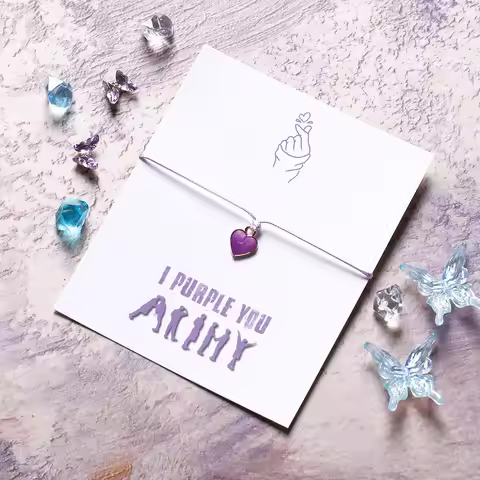 Kpop Wish Bracelet Kpop Purple Heart I Purple Love You Heart Bracelet Korean Pop Jewelry for Women M